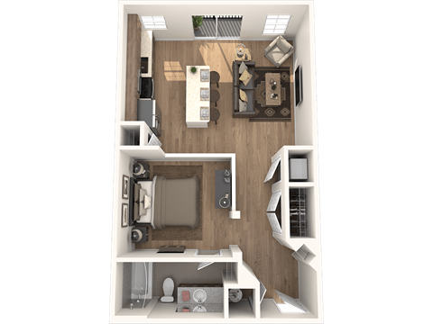 Floor plan for studio, 1 bath, 658 sqft